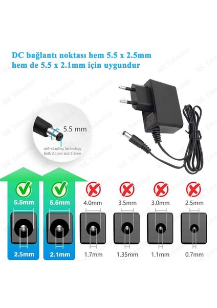 5 Volt 2 Amper 5.5mm x 2.5mm / 2.1mm Uçlu 10 Watt 5V 2A Adaptör
