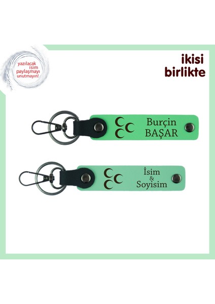 Üç Hilal Desenli Öğretmene Teşekkür Anahtarlığı – Kişiye Özel 2’li Set, F Yeşil-Yeşil