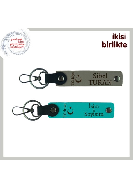 Çocukluk Arkadaşına Anı – Ayyıldız ve Türkiye Temalı Isimli Anahtarlık Takımı, Kül Gri-Turkuaz