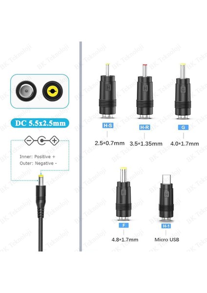 Dc Güç Adaptörü Dönüştürücü Uçları 5.5mm x 2.5mm Uçlu 5'li Set