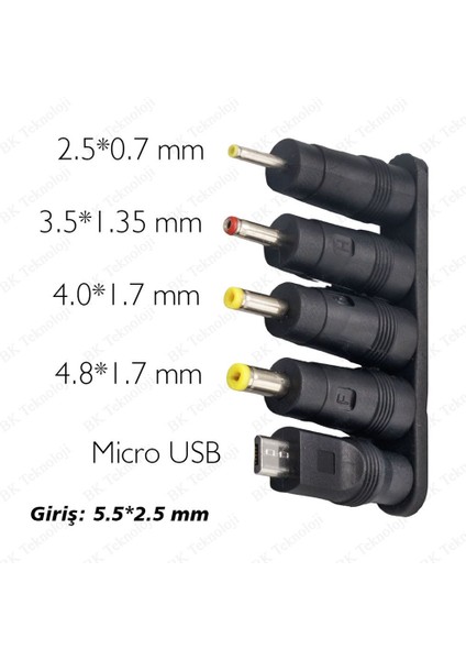 Dc Güç Adaptörü Dönüştürücü Uçları 5.5mm x 2.5mm Uçlu 5'li Set