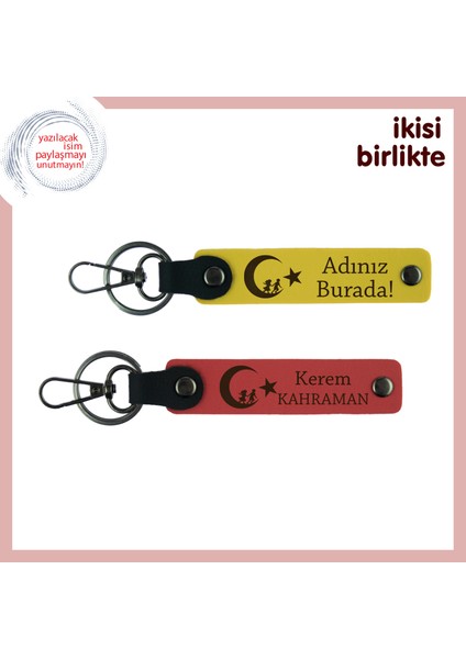 Çocuk ve Ayyıldız Gibi Parlayan Anlamlı Hediye, Kişiye Özel Deri Anahtarlık Takım, Sarı-Nar Çiçeği