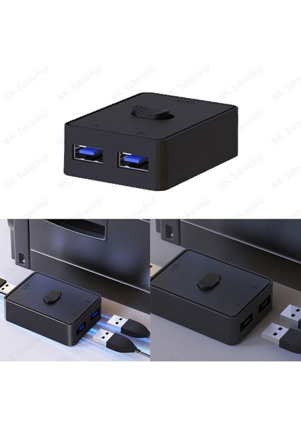 USB 3.0 2 Port Kvm Switch Çift Yönlü 1 Giriş 2 Çıkış - 2 Giriş 1 Çıkış