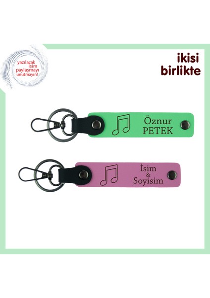 Müzik Okulu Hatıralarına Seçkin Dokunuş, Yazılabilir Deri Anahtarlık Seti, Fıstık Yeşil-Pembe