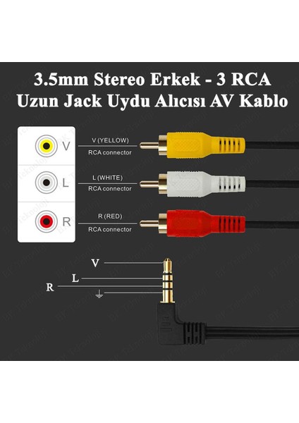 90 Derece Açılı 3.5 mm Stereo Erkek - 3 Rca Erkek Uydu Alıcısı Av Kablo fiyatları