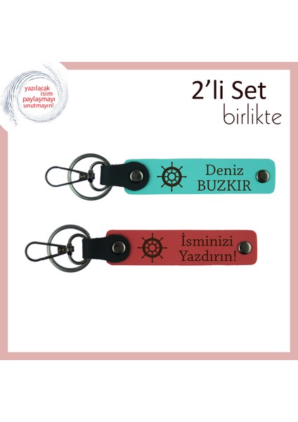 Eşinizle Paylaşabileceğiniz Kişisel Hediye, Gemi Desenli Anahtarlık Takımı, Turkuaz-Nar Çiçeği