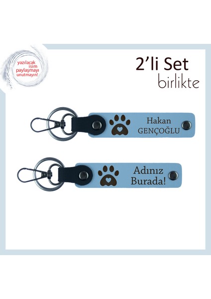 Yeni Evcil Hayvan Sahiplerine Hoş Geldin Hediyesi, Kalpli Pati Temalı Anahtarlık, Gök Mavi-Gök Mavi