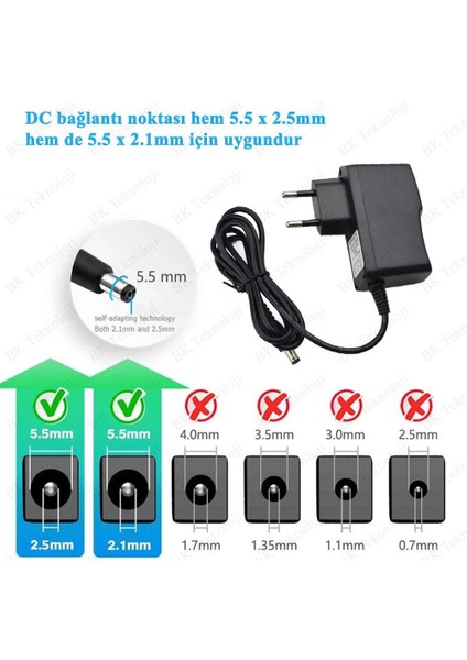 5 Volt 1 Amper 5.5mm x 2.5mm / 2.1mm Uçlu 5V 1A Adaptör