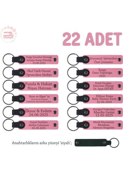 Pembe & Siyah, Bebek Diş Buğdayı Kutlaması Için 22'li Set, Kişiye Özgü Yazılı Hatıra Deri Anahtarlık