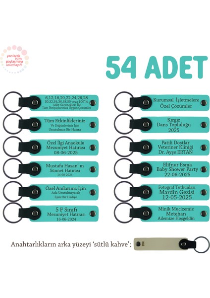 Kamp Eğitimine Katılan Öğrencilere Anı, 54'lü Set, Kişiye Özel Yazılı Anahtarlık, Turkuaz & S Kahve