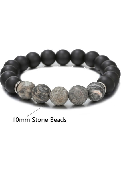 El Yapımı Doğal Volkanik Taş Kaymaktaşı Boncuk Bilezik Erkekler Için Retro 10/8mm Elastik Boncuk Çift Bilezik (Yurt Dışından)