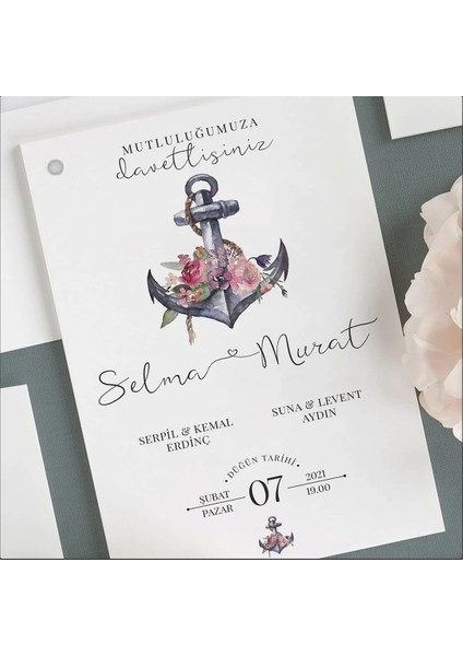 Deniz Zarfsız Isimlikli Düğün Davetiyesi