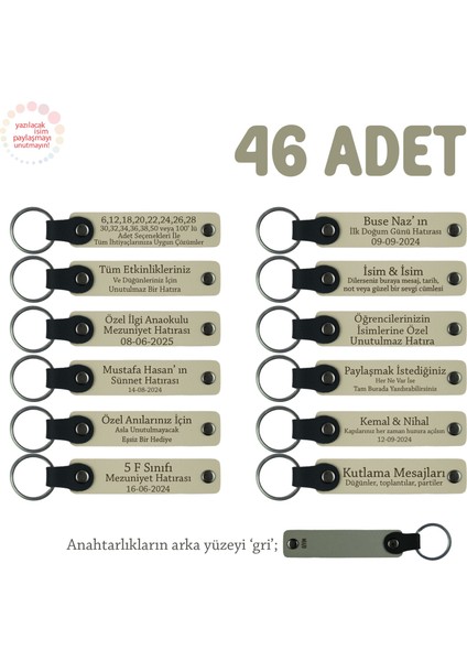 Sütlü Kahve & Gri, Kırk Uçurma Kutlaması Için Bebeğin Ismine Özel, 46'lı Hatıra Deri Anahtarlık