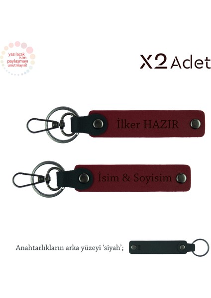 Sevgiliye Evlilik Teklifi Hediyesi, Isimli 2’li Anahtarlık Takımı, Bordo-Siyah