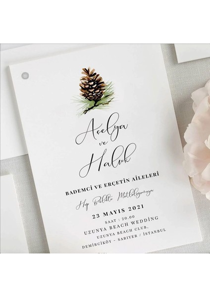 Soft Zarfsız Isimlikli Düğün Davetiyesi