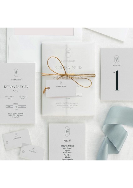 Nergis Düşü Şeffaf Zarflı Düğün Davetiyesi