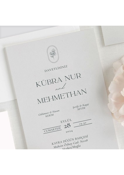 Nergis Düşü Şeffaf Zarflı Düğün Davetiyesi fiyatları