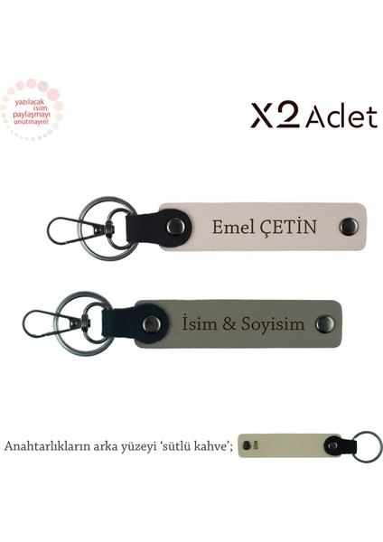 Çiftlere Mezuniyet Armağanı, Isimli 2’li Anahtarlık Takımı, Kül Gri-Pudra-Sütlü Kahve