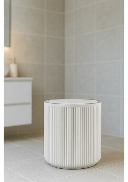 Lines Serisi Beyaz Banyo Seti, 2 Parça Akrilik Silindir 5 Litre Çöp Kovası ve Tuvalet Fırçası Takımı 3376