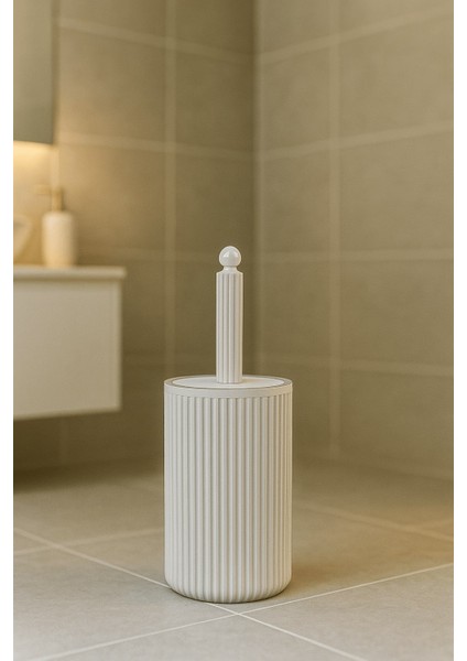 Lines Serisi Beyaz Banyo Seti, 2 Parça Akrilik Silindir 5 Litre Çöp Kovası ve Tuvalet Fırçası Takımı 3376