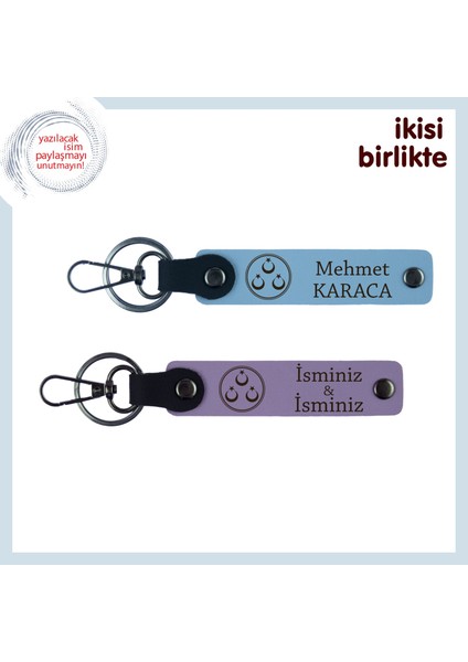 Öğrenciye Anlamlı Veda Hediyesi – Üç Ayyıldızlı, Isim Yazılı 2' Li Anahtarlık Seti, Gök Mavi-Mor