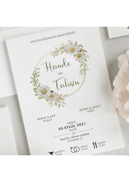 Begonya Zarfsız Düğün Davetiyesi