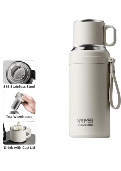 Manyetik Kontrollü Paslanmaz Çelik Termos Şişe, Dış Mekan Taşınabilir Matara, Yalıtımlı Su Şişesi, Çay Deposu, 316L Kapasite: 800-1500ML / Renk: BEYAZ-1000ML (Yurt Dışından)