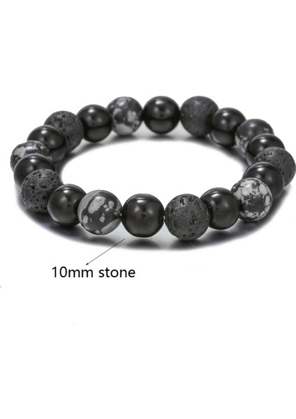 El Yapımı Doğal Volkanik Taş Kaymaktaşı Boncuk Bilezik Erkekler Için Retro 10/8mm Elastik Boncuk Çift Bilezik (Yurt Dışından)
