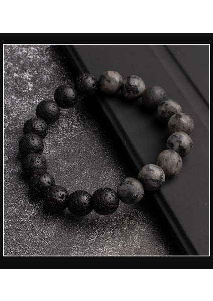 El Yapımı Doğal Volkanik Taş Kaymaktaşı Boncuk Bilezik Erkekler Için Retro 10/8mm Elastik Boncuk Çift Bilezik (Yurt Dışından)