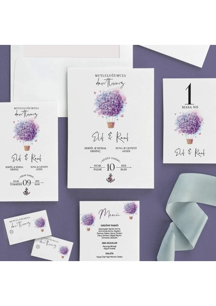 Lila Zarfsız Düğün Davetiyesi fiyatları