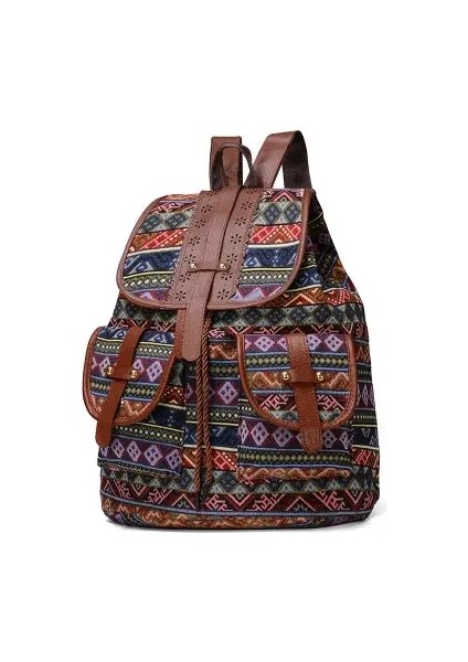 Yeni Stil Sırt Çantası Retro Desen Tuval Dişi Çanta Moda Seyahati Çizme Backpack Çok Fonksiyonlu Öğrenci Okulu Bagcolor: Koyu Gri (Yurt Dışından)