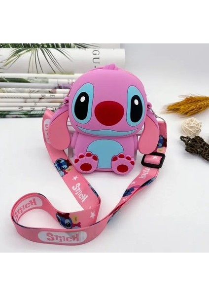 Kawaii Disney Stitich Tasarım Çantası, Modaya Uygun Fermuar Omuz Çantası, Çıkarılabilir Kayış Çocukları ile Silikon Crossbody Cüzdan Hediye Rengi: Pembe Dikiş B (Yurt Dışından)