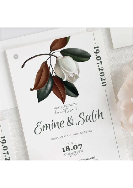 Pure Zarfsız Isimlikli Düğün Davetiyesi