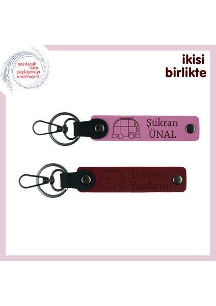 Tekerlek Üzerindeki Hayata Özel Hediye, Karavan Anahtarlık 2’li Set, Pembe-Bordo
