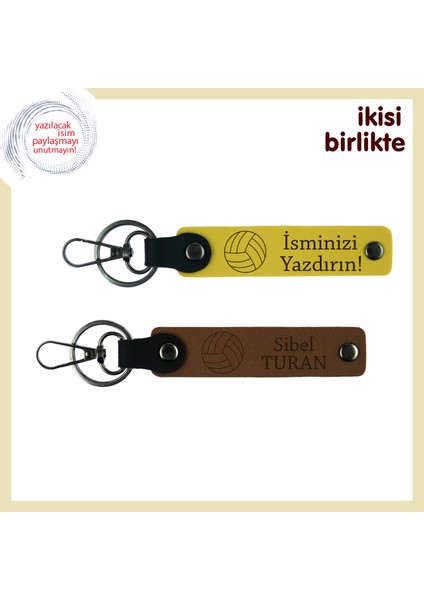 Antrenör ve Sporcusuna Uygun Ortak Hediye, Voleybol Temalı Anahtarlık Takımı, Sarı-Açık Kahve