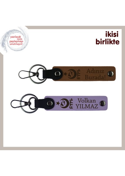 Kardeşe Özel Kalıcı Hatıra, Ayyıldız Kurt Göktürk Isim ve Soyadı Yazılı X2 Anahtarlık, A Kahve-Mor