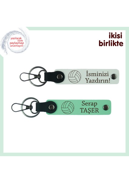 Sahadaki Dostluklara Güzel Bir Hatıra, Kişiye Özel Isimli Deri Anahtarlık Seti X2, Beyaz-Açık Yeşil