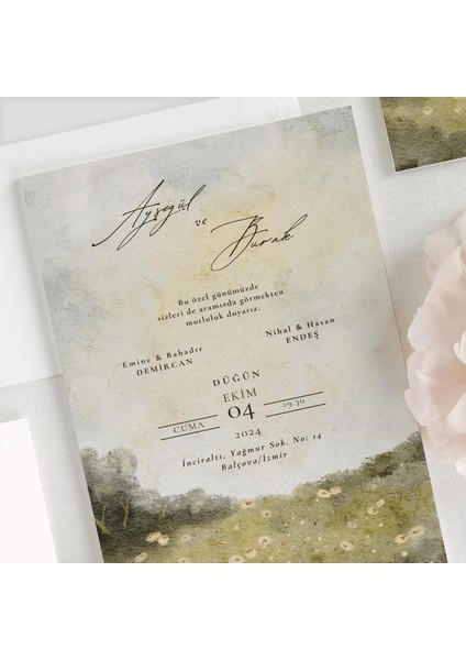 Sonbahar Şeffaf Zarflı Düğün Davetiyesi fiyatları