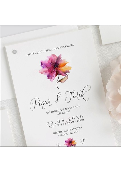 Ebruli Zarfsız Isimlikli Düğün Davetiyesi