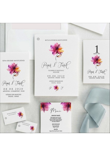 Ebruli Zarfsız Isimlikli Düğün Davetiyesi fiyatları