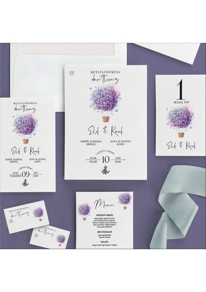 Lila Zarfsız Isimlikli Düğün Davetiyesi fiyatları