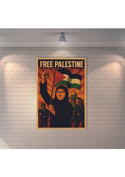 Free Palestine 3 Retro Mdf Duvar Dekarasyon Tablosu