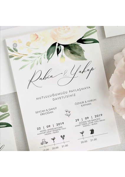 Gül Zarfsız Isimlikli Düğün Davetiyesi