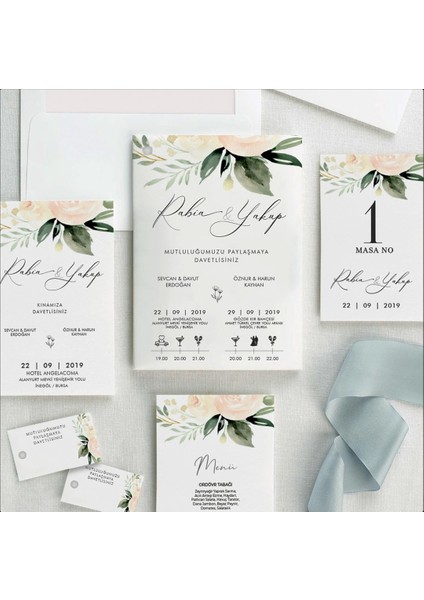 Gül Zarfsız Isimlikli Düğün Davetiyesi fiyatları