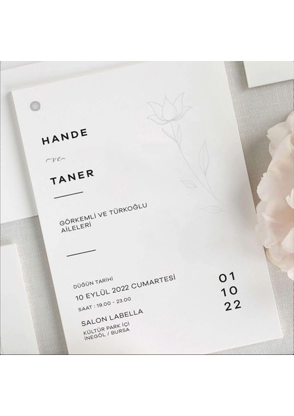 Leylak Zarfsız Isimlikli Düğün Davetiyesi