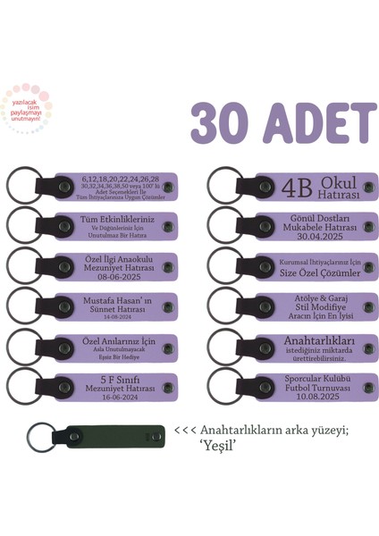 Annelere Özel Tüm Kutlamalar Için Isim ve Mesaj Yazılabilen 30' Lu Anahtarlık, Mor & Yeşil