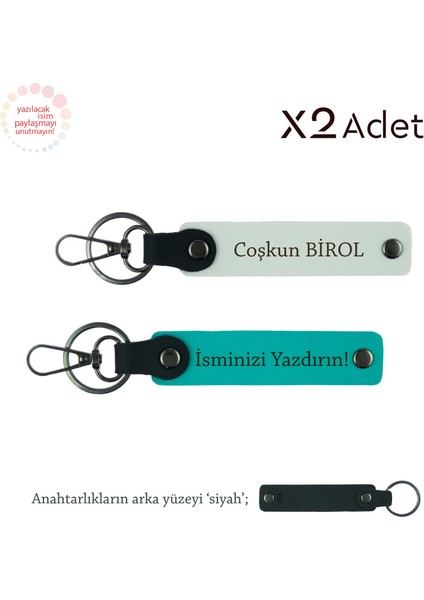 Kankaya Yılbaşı Armağanı, Isimli 2’li Anahtarlık Hediye Takımı, Koyu Turkuaz-Beyaz-Siyah