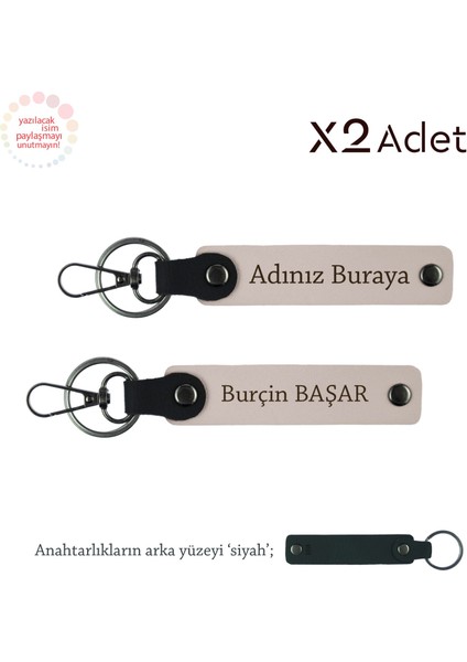 Çiftlere 14 Şubat Hediyesi, Isim & Soyisim Yazılı 2’li Anahtarlık Seti, Pudra-Siyah