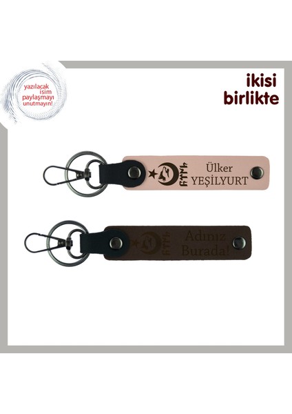Temalı Hediye Alternatifi – Ayyıldız Kurt Göktürk Desenli Kişiye Özel Anahtarlık, Yavru Ağzı-Kahve