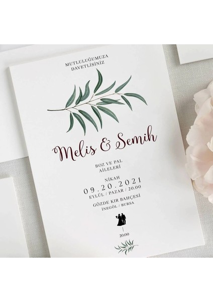 Akasya Zarfsız Düğün Davetiyesi